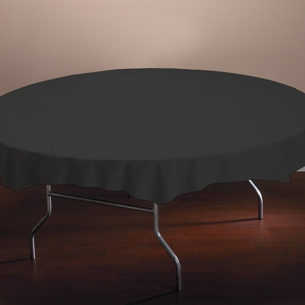 Hoffmaster 82" Black Plastic Octy-Round Tablecloths, PK12 112013